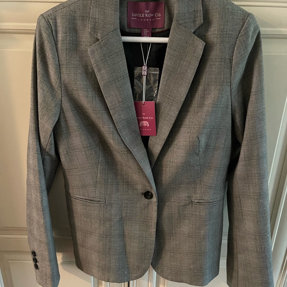 Savile Row Co Gray Plaid Women's Lined Blazer US Medium Luxury